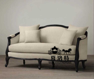 美式乡村实木雕花做旧棉麻沙发 法式复古真牛皮印象简欧三人沙发
