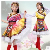 新款儿童藏族表演服渐变色水袖短袖秋季服少数民族舞蹈演出服装