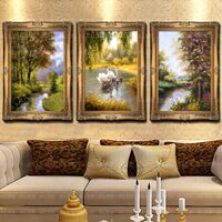 三联油画天鹅湖风景客厅美式欧式手绘卧室壁画装饰画餐厅挂画玄关