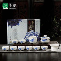 茶具 陶瓷功夫茶具套装12头青花瓷整套盖碗茶杯活动礼品logo定制