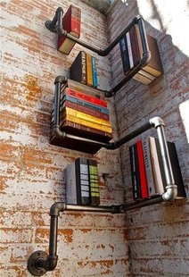 包邮美式创意工业水管书架书房墙面置物架咖啡馆吧台展示架