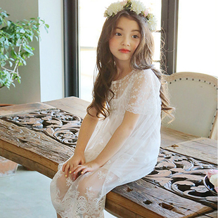 2016夏季新款女童蕾丝连衣裙两件套纯棉短袖女童吊带裙公主裙韩版