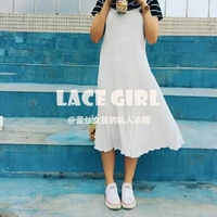 LACE GIRL 2016年夏季无袖白色新款甜美可爱纯色百褶吊带连衣裙女