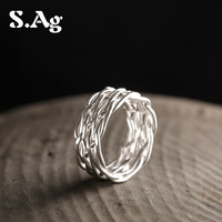 素银饰品原创设计手工990银复古编织戒指情侣对戒表白生日礼物觉