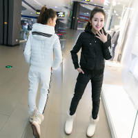 韩版2015冬季新款女装羽绒棉两件套棉衣卫衣运动服休闲时尚套装潮