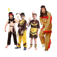 包邮！万圣节cos服装 成人儿童印第安酋长土著服原始人 豹纹服