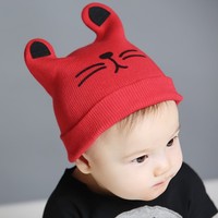 M285韩国代购进口正品猫咪耳朵帽婴儿童春秋帽子宝宝棉线套头胎帽
