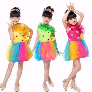 六一儿童演出服现代舞蹈伴舞花朵裙幼儿女舞台表演蓬蓬裙服装
