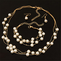 日韩流行饰品 3件套 时尚珍珠吊坠项链  手链耳环个性套装HT-159
