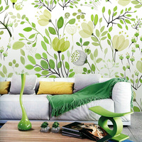 长沙墙纸 清新田园绿色花朵 电视沙发卧室背景墙 大型壁画 壁纸