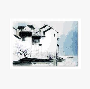 数字油画diy包邮特价 中国风山水手绘客厅卧室风景壁画 水墨江南