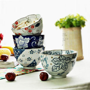 NDP 饭碗陶瓷韩式面碗 大汤碗 粥碗 4个套装釉下彩 手绘陶瓷餐具