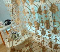新款高档金格子欧根剪花纱成品欧式现代客厅卧室纱帘定制限时包邮