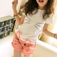 2015夏季新款童装女童卡通短袖套装宝宝韩版两件套小女孩T恤短裤