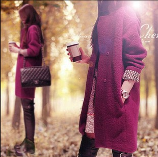 韩国代购2015冬装新款茧型厚款加厚羊毛呢大衣外套中长款修身女