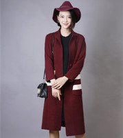 2016年秋季女装新款韩版大毛衣长款西装领长袖直筒貂绒毛衣外套潮