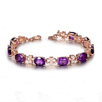 欧美奢华天然紫水晶手链18K金镶嵌锆石彩色宝石手链 银饰品包邮