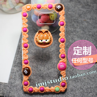 可爱加菲猫卡通奶油胶DIY成品手机壳iPhone6p/5s vivox7oppor9