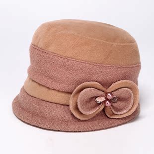 秋冬天女士帽子羊毛呢帽礼帽子欧美大沿蝴蝶结帽甜美可爱教主帽子