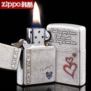 zippo打火机zippo打火机正版古银红心蓝心永恒的爱限量男礼物刻字