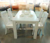水曲柳实木白色餐桌椅宜家全实木组合一桌六椅子简约田园餐厅家具