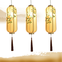 守一中式布艺手绘吊灯长形灯笼客厅餐厅茶楼酒店工程仿古艺术灯具