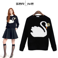 zealive2015欧美大码女装新春装新款胖mm小清新动物纹长袖针织衫