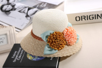 韩版草帽女士夏天沙滩帽时尚优雅花朵遮阳帽出游太阳帽亲子帽防风