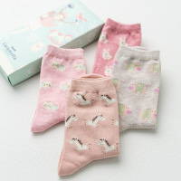 caramella2016秋冬女士礼盒袜 粉色系小动物盒装袜子 纯棉女袜