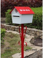 12102韩国  立杆式白色小屋  邮箱 信报箱  邮筒 牛奶箱 花园装饰