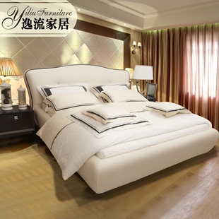 逸流奢华新古典后现代布艺床1.8米双人床现代简约风家具布床软床