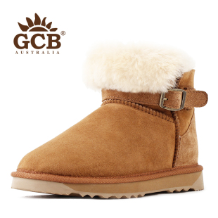 GCB雪地靴女秋冬季羊皮毛一体 澳洲短靴皮带扣3穿时尚女靴子6581