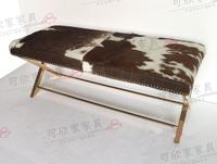 工程定制牛奶皮换鞋凳 创意不锈钢梳妆凳时尚沙发边凳时尚长凳258
