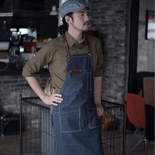 韩版时尚牛仔男女均码高端定制围裙美术美容绘画咖啡店通用包邮