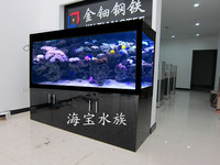 定做生态1.5米-2米黑色亚克力不锈钢柜子，底部过滤免换水鱼缸。