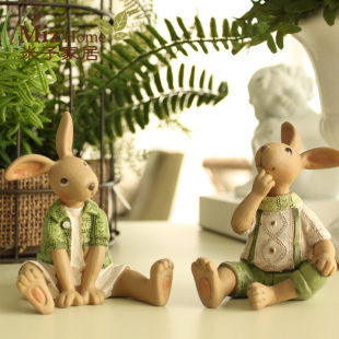 创意工艺礼品结婚礼物家居装饰 树脂动物摆件绿色萌兔子摆设品