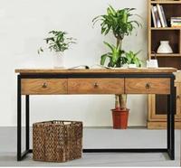 美式复古书桌实木铁艺书桌带抽屉书桌现代简约时尚小电脑桌松木桌