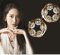 韩版925纯银耳针个性新款夸张耳环韩国时尚气质前后雪花水晶耳钉