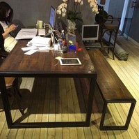 美式乡村实木餐桌椅 复古简约铁艺饭桌　长方办公桌咖啡桌电脑桌