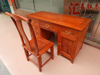 红木书桌 缅甸花梨办公桌 老板台 写字台 带椅子 大果紫檀