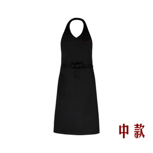 厨师围裙挂脖 长款黑色 咖啡店西餐厅服务员围裙 酒店工作服围裙