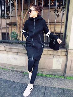 欧洲站2015冬季新品中长款呢料外套修身显瘦黑色加厚时尚韩版女装