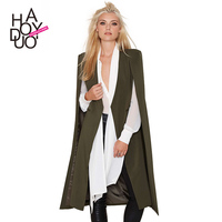 Haoduoyi2016冬新款欧美时尚大衣斗篷式披肩风衣外套中长款女上衣
