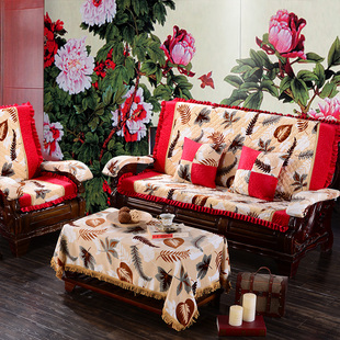高档毛绒沙发垫红木椅沙发垫实木坐垫子欧式防滑连体椅垫海绵坐垫