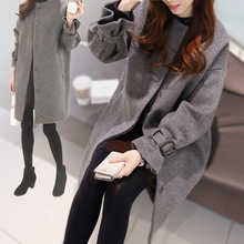 2016冬季韩版新款百搭休闲大码显瘦中长款长袖毛呢大衣外套女装潮