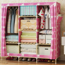 简易组装衣柜实木牛津布加固布衣柜宜家木质折叠儿童布艺衣橱布柜