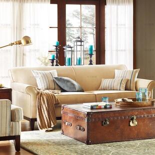 弓点易居 美式乡村样板间实木沙发 欧式时尚简约布艺单人沙发定制