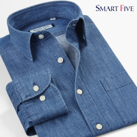 SmartFive 秋装时尚休闲牛仔衬衫男长袖修身纯棉水洗柔软牛仔衬衣