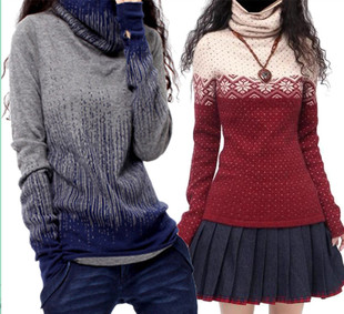 秋冬新款加厚羊绒衫女高领修身打底毛衣韩版短款羊毛堆领针织衫