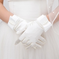 韩式新娘结婚手套演出表演婚纱手套短款蝴蝶结绸缎白色礼仪潮手套